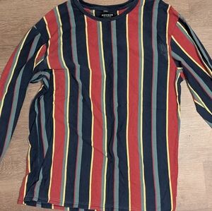 PacSun Mens Long Sleeve Striped Tee - Red, Blue, Yellow